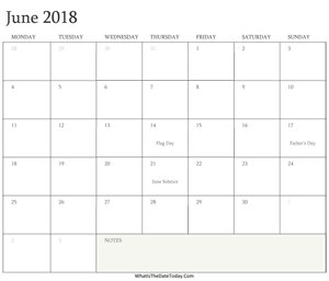 editable calendar june 2018 with holidays