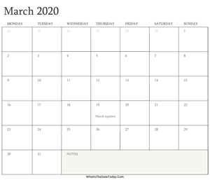 editable calendar march 2020 with holidays