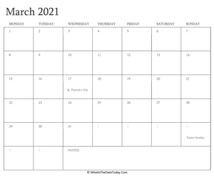 editable calendar march 2021 with holidays