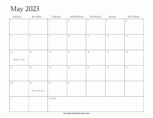 editable calendar may 2023 with holidays