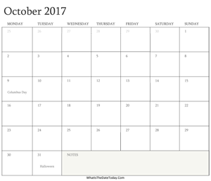 editable calendar october 2017 with holidays