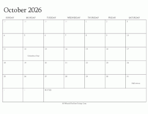 editable calendar october 2026 with holidays