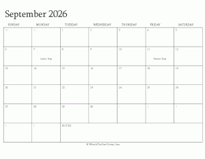 editable calendar september 2026 with holidays