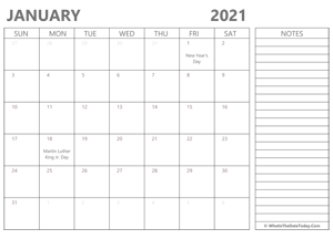 editable 2021 january calendar with notes