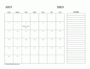 editable 2023 july calendar with notes