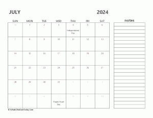 editable 2024 july calendar with notes