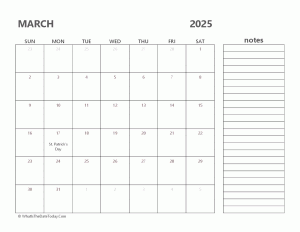editable 2025 march calendar with notes