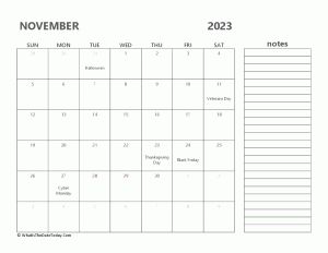 editable 2023 november calendar with notes