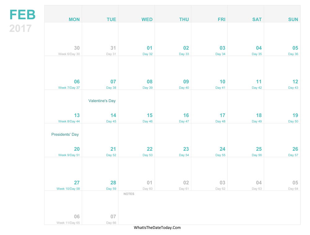 february 2017 Editable Calendar