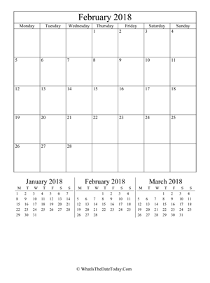 february 2018 editable calendar (vertical layout)