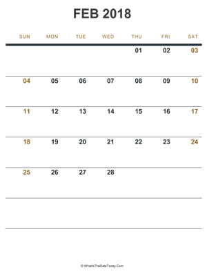 february 2018 printable calendar
