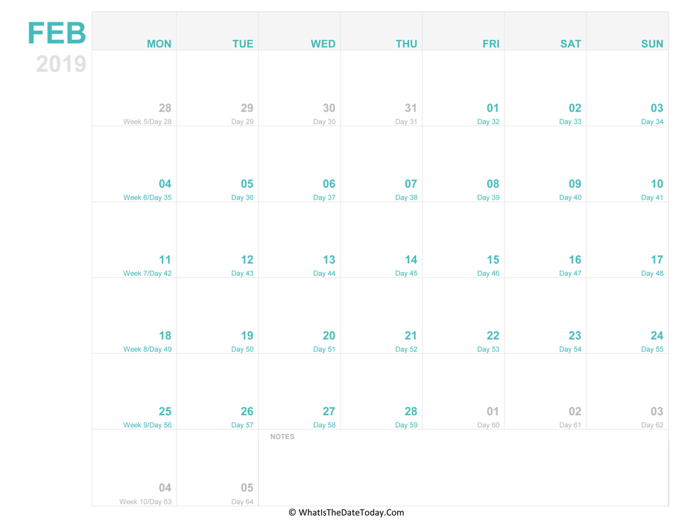 february 2019 Editable Calendar