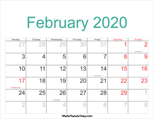 february 2020 calendar printable with holidays