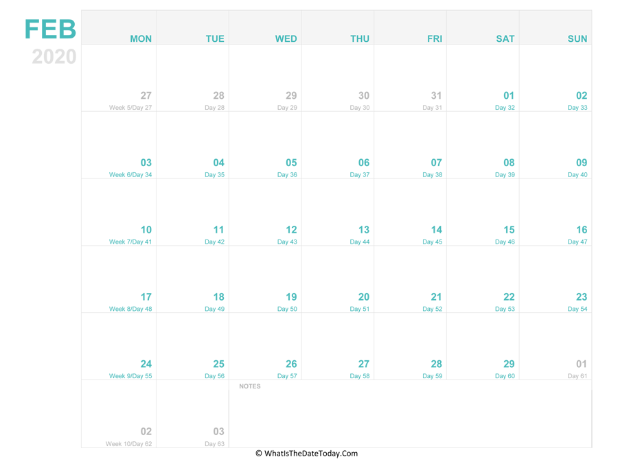 february 2020 Editable Calendar