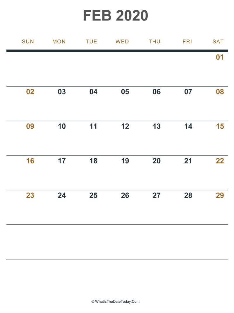 february 2020 printable calendar (portrait layout)