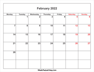 february 2022 calendar with weekend highlight