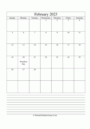 february 2023 calendar editable with notes (vertical)