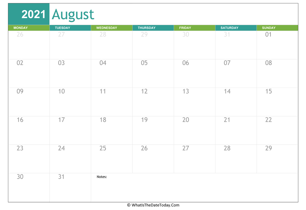 fillable august calendar 2021 with notes