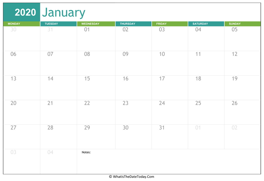 fillable january calendar 2020 with notes