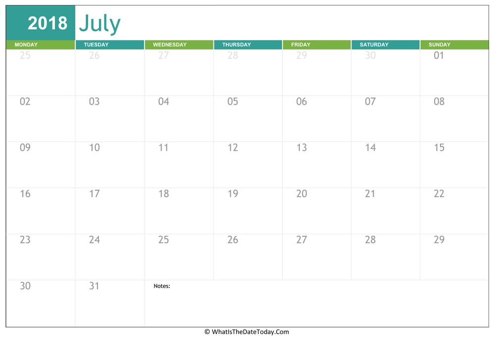 fillable july calendar 2018 with notes