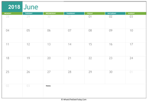fillable june calendar 2018