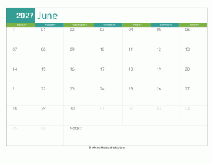 fillable june calendar 2027