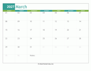 fillable march calendar 2027