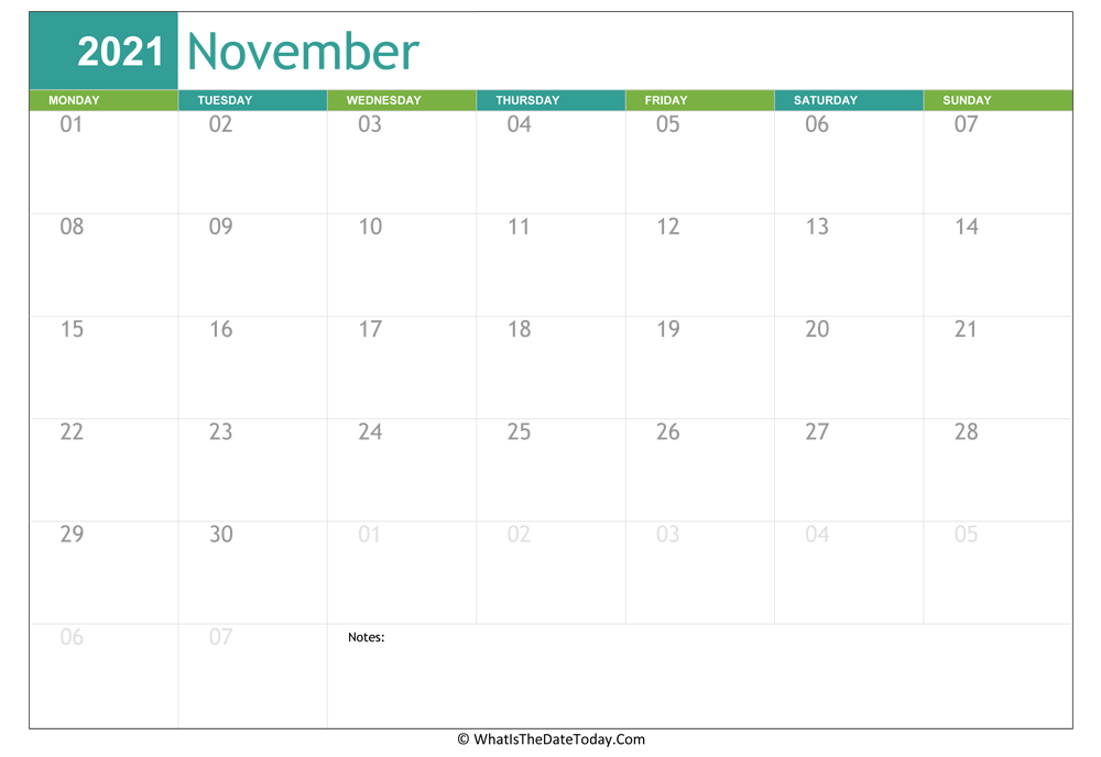 fillable november calendar 2021 with notes