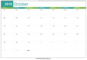 fillable october calendar 2018