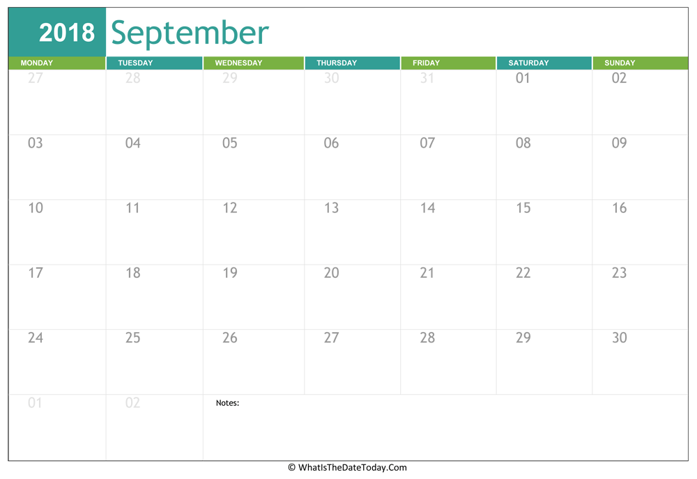 fillable september calendar 2018 with notes