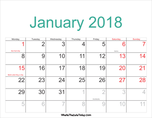 january 2018 calendar printable with holidays