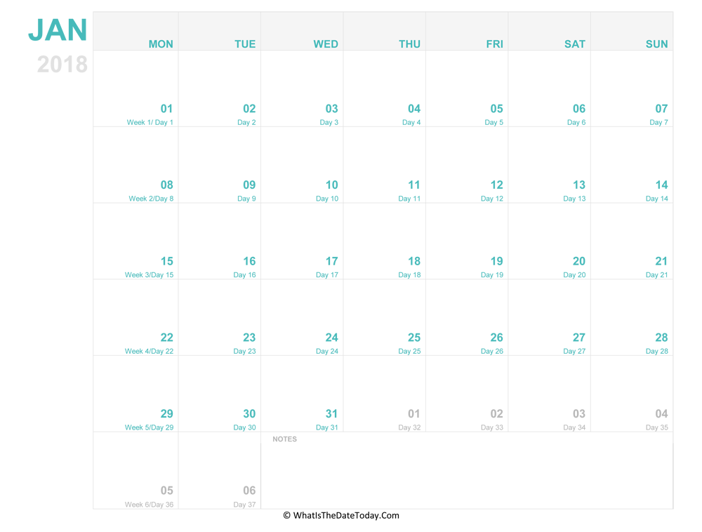 january 2018 Editable Calendar