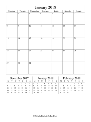 january 2018 editable calendar (vertical layout)