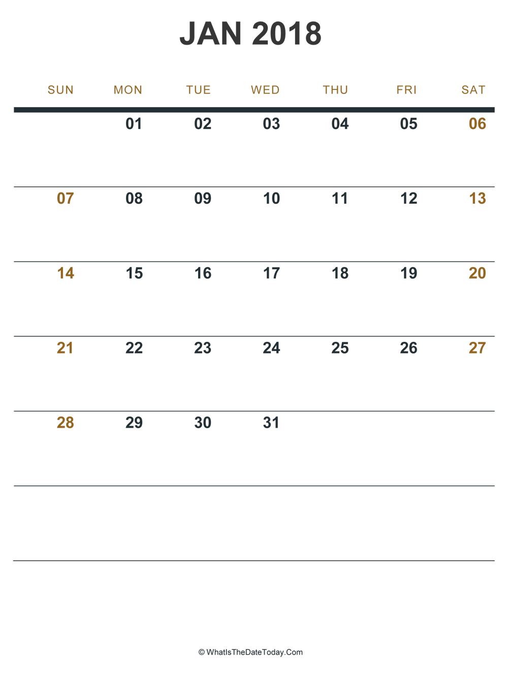 january 2018 printable calendar (portrait layout)