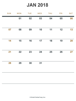 january 2018 printable calendar