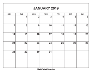 january 2019 calendar