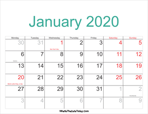 january 2020 calendar printable with holidays