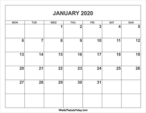 january 2020 calendar
