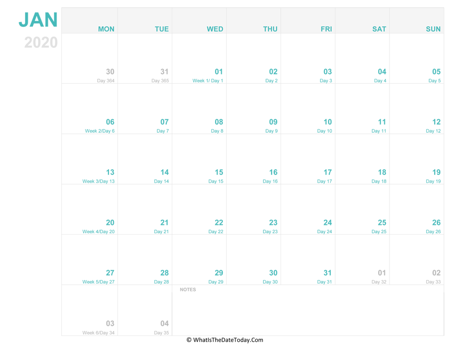 january 2020 Editable Calendar