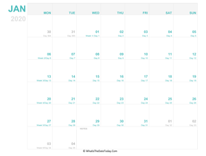 january 2020 editable calendar