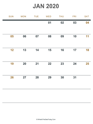 january 2020 printable calendar