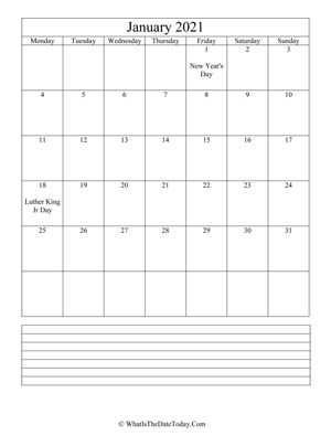 january 2021 calendar editable with notes (vertical)
