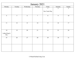 january 2021 editable calendar