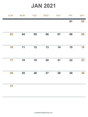 january 2021 printable calendar