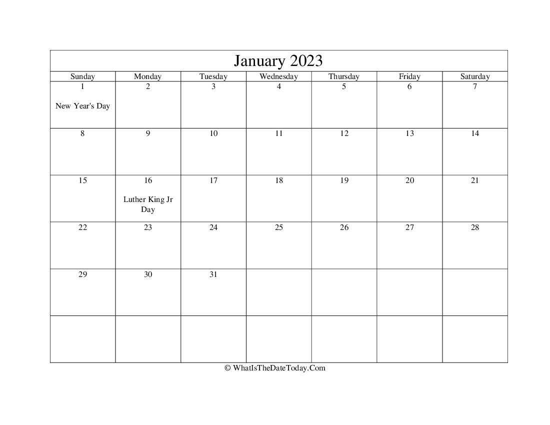 january 2023 Editable Calendar
