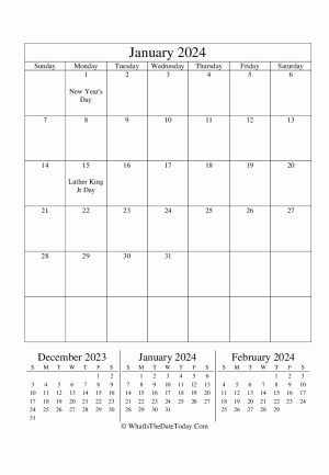 january 2024 editable calendar (vertical) with three mini months