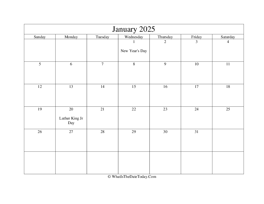 january 2025 Editable Calendar