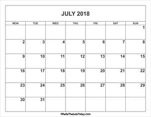 july 2018 calendar