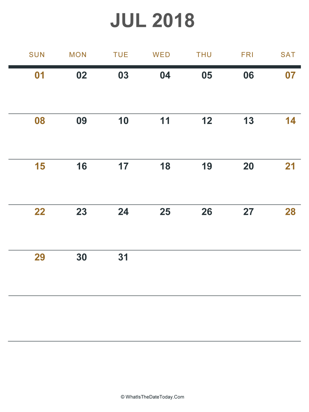 july 2018 printable calendar (portrait layout)