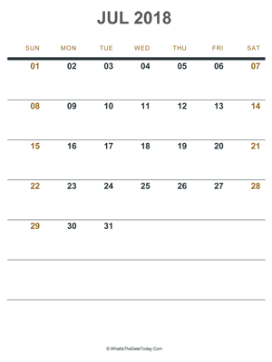 july 2018 printable calendar
